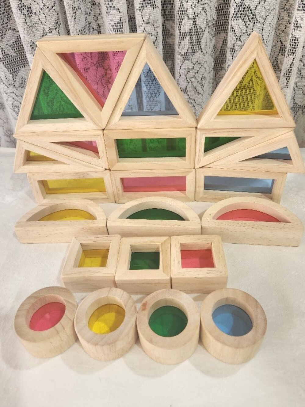 22 pc Wooden Rainbow Block Set Educational/Learning Toys for Toddlers
